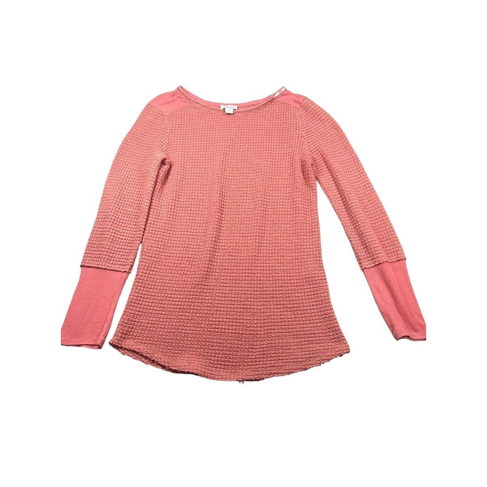 SUNDANCE Catalog Waffle Thermal Soft Stretch Velvet Trim Tee Top Size XS‎